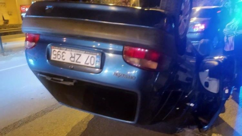 Takla atan araçta kazayı anbean kaydettiler