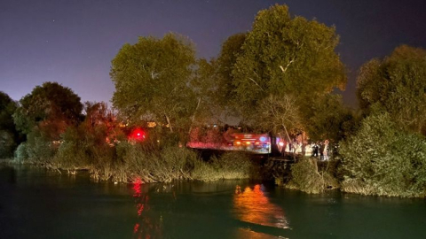 Manavgat Irmağı kenarındaki yangın geceyi aydınlattı