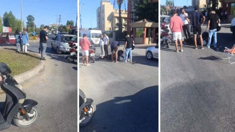 Motosikletten fırlayan motosiklet sürücüsünü kask korudu