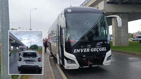 Kırmızı ışıkta geçen otobüs arkadan otomobile çarptı
