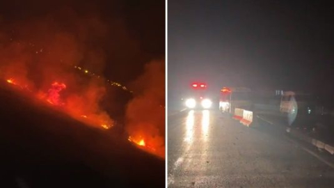 Manavgat Çolaklı'da sazlık yangını: İtfaiye kapalı yol engeline takıldı