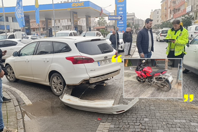 Tugayoğlu Caddesi’nde ters yönden gelen motosiklet otomobile çarptı