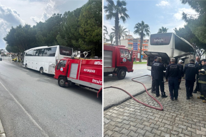 Manavgat Side'de park halindeki otobüs alev aldı