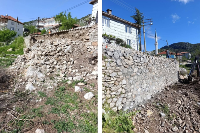 İbradı Belediyesi Aşağı Mahalle’deki istinat duvarı onarımını tamamladı